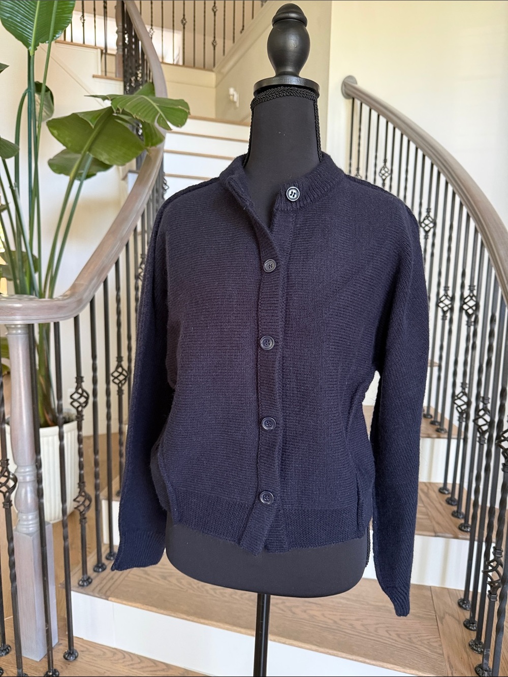 MNG Women's Navy Button-Up Knit Jacket (M)